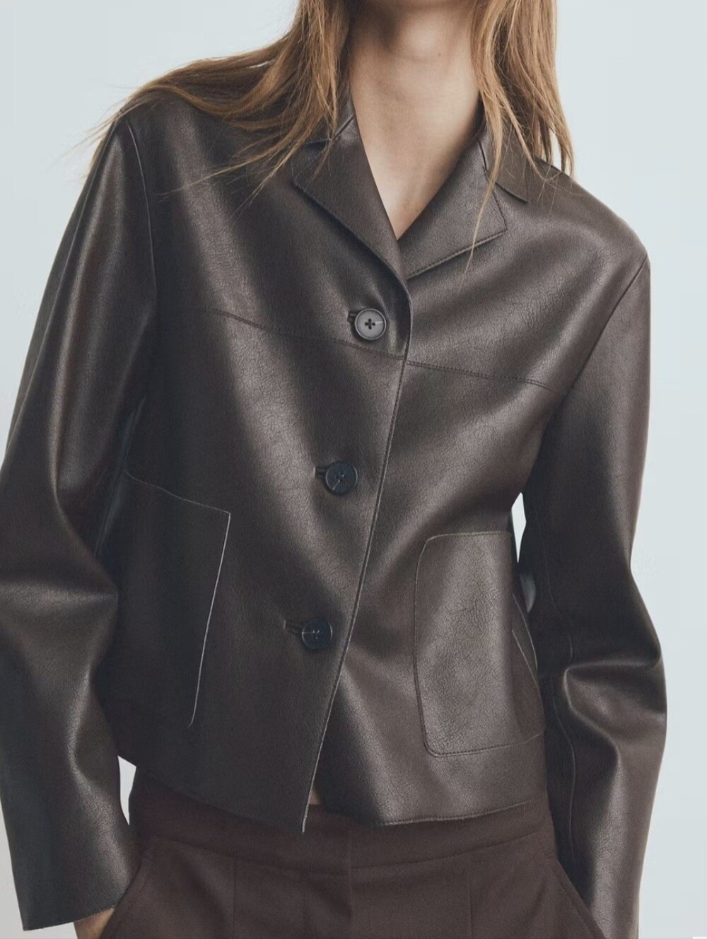 MANGO faux leather jacket - Chocolate brown, Worn once - New Condition
